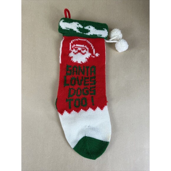 3 VTG 90's Knit Christmas Stocking - SANTA LOVES DOGS TOO & DOGS LOVES‎ XMAS TOO - Picture 3 of 8